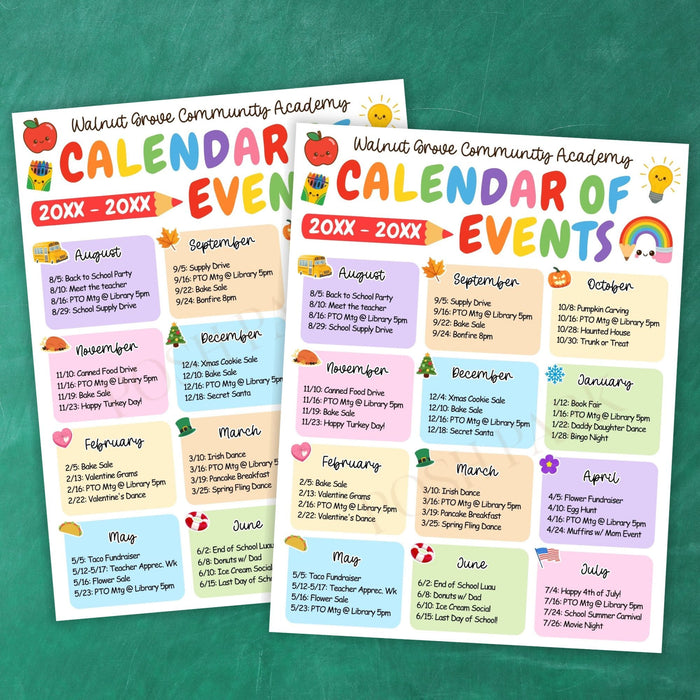 DIY School Calendar Of Events Template | Printable School Planner For Teacher