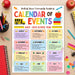 Calendar of Events for School on a wooden surface with school supplies.