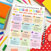 Calendar of events for school on a colorful background with school supplies.