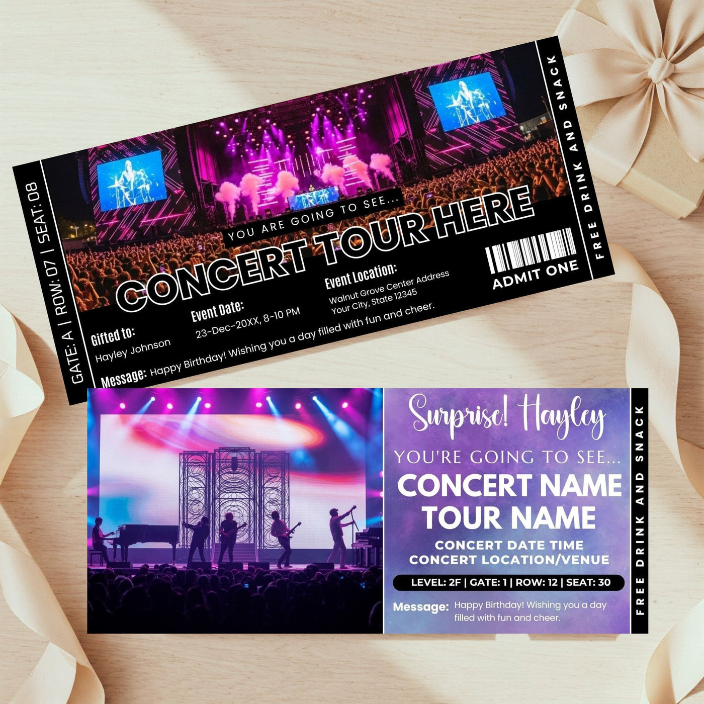 Music Ticket Examples DIY Live Concert Ticket Template | Surprise Music Concert Ticket Gift ...