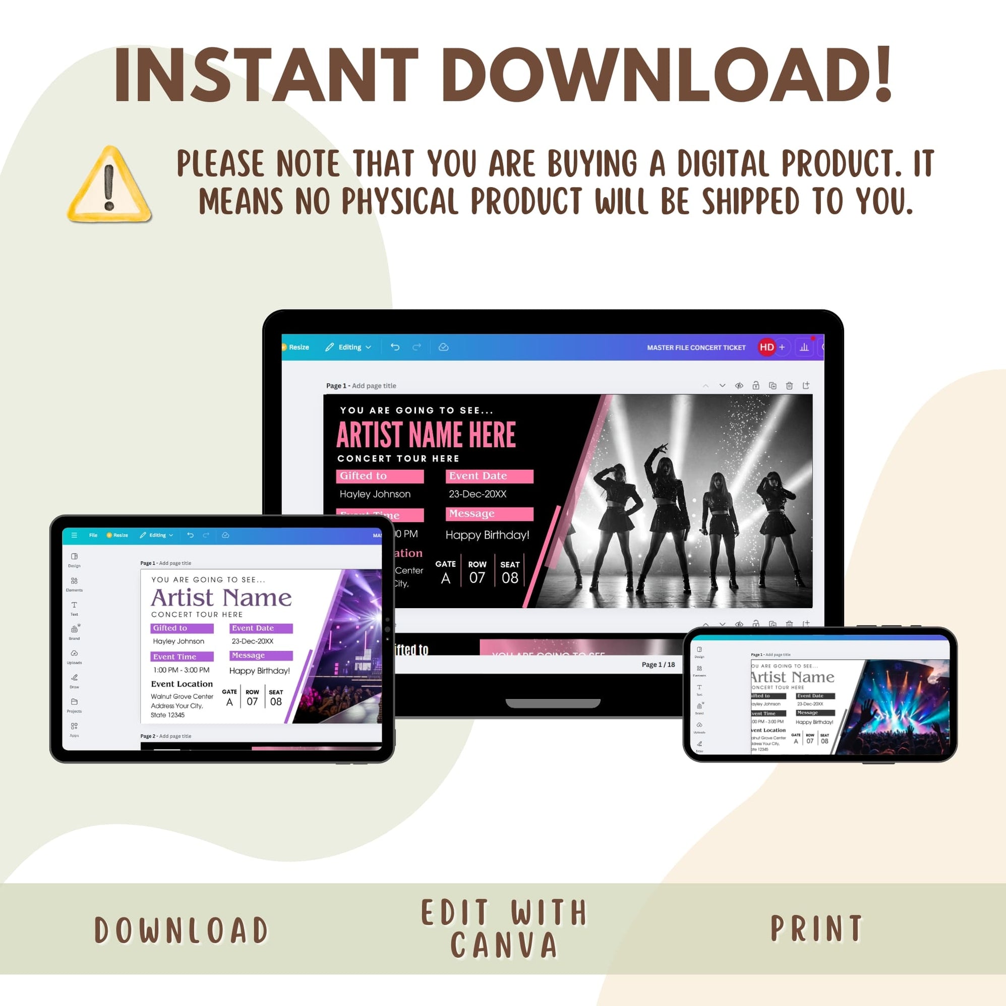 DIY Surprise Gift Ticket Template Event Ticket Stub Canva Posh Park