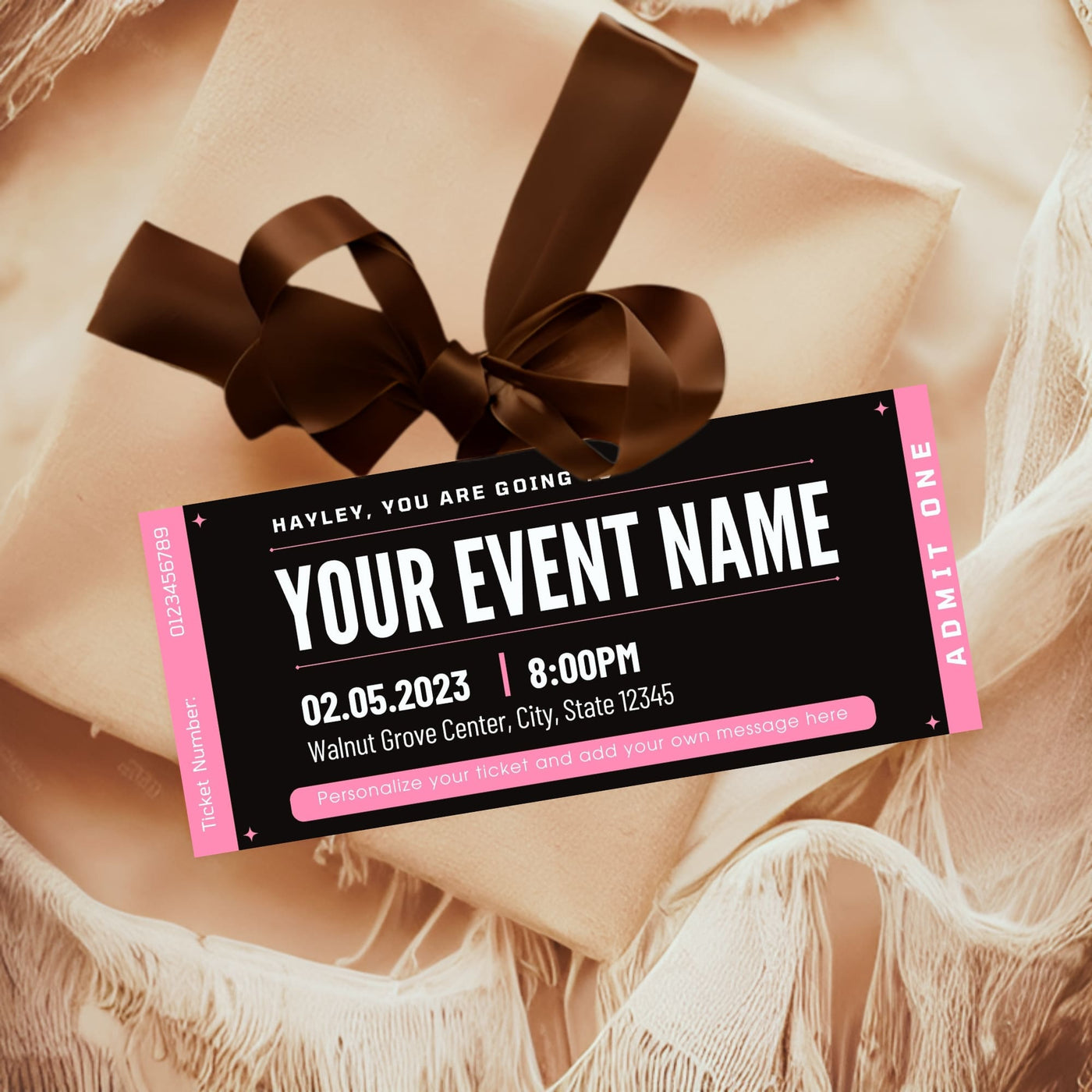 Customizable Surprise Event Ticket Template Musical, Theatre Show