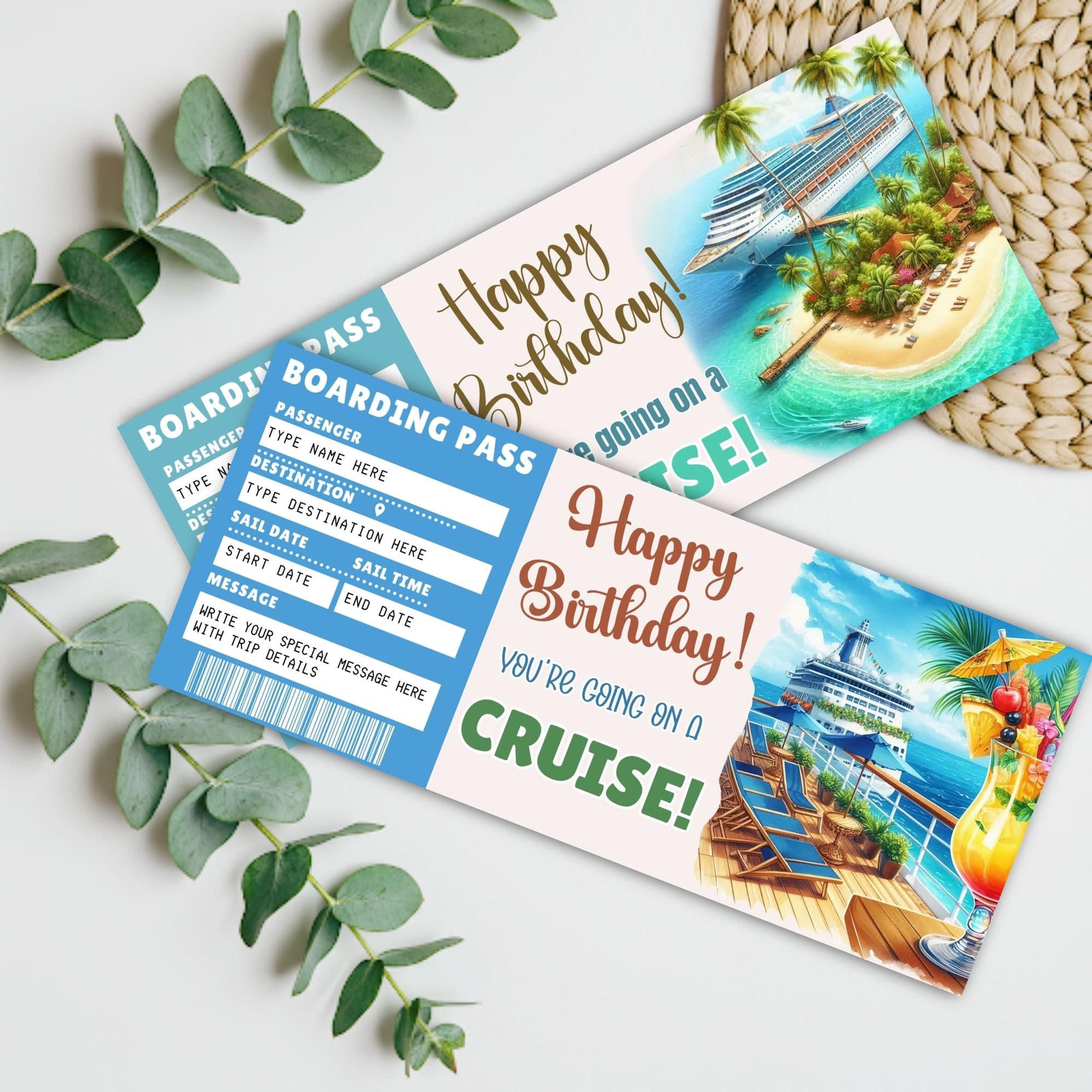 Customizable Cruise Boarding Pass Ticket Surprise Birthday Gift