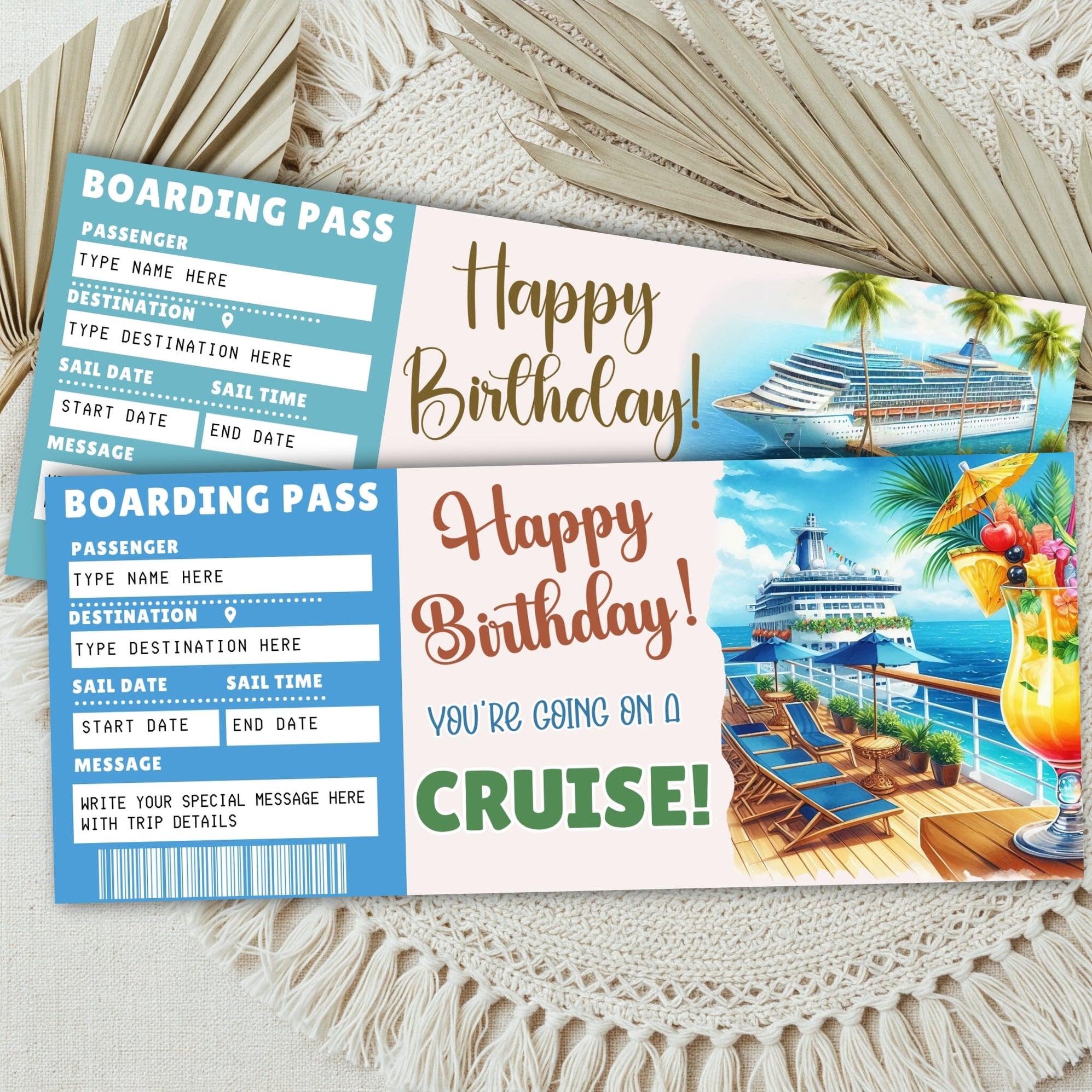 Customizable Cruise Boarding Pass Ticket Surprise Birthday Gift