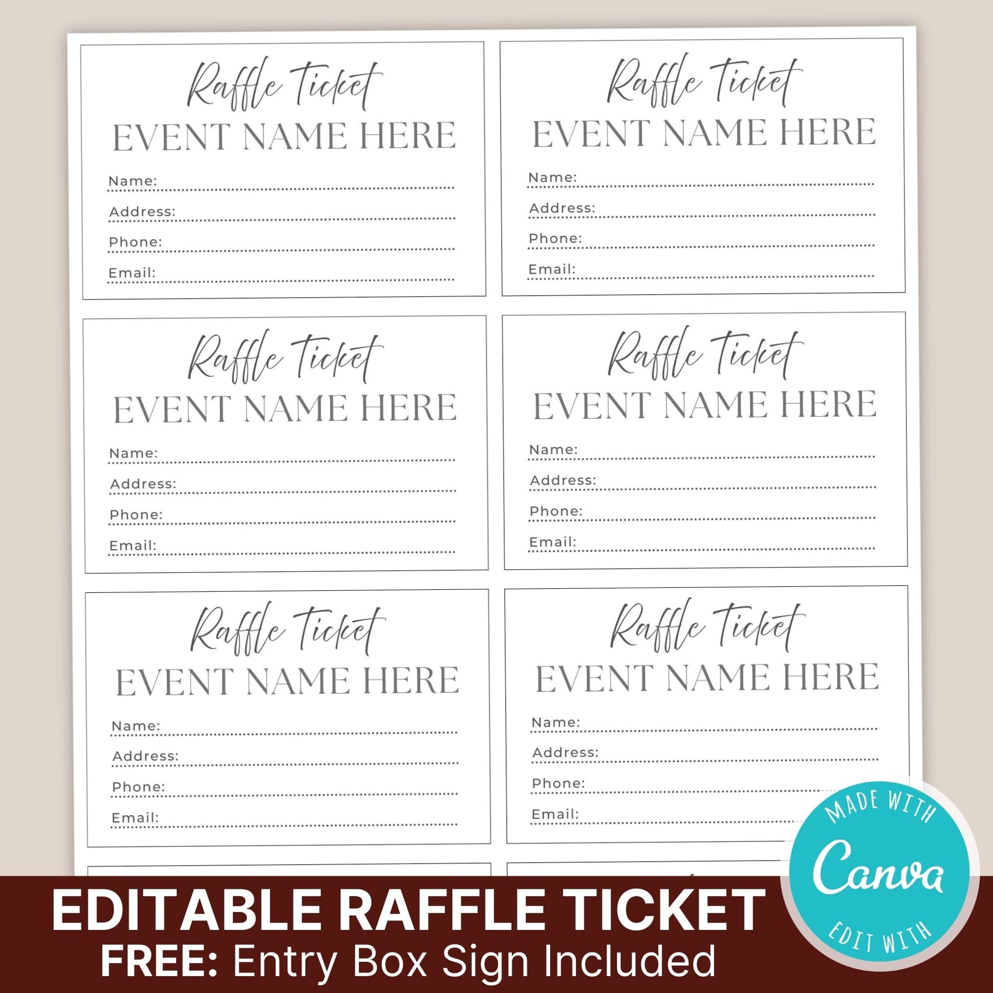 Customer Raffle Form Customizable Event Raffle Ticket Template | Enter to Win Raffle Entry ...