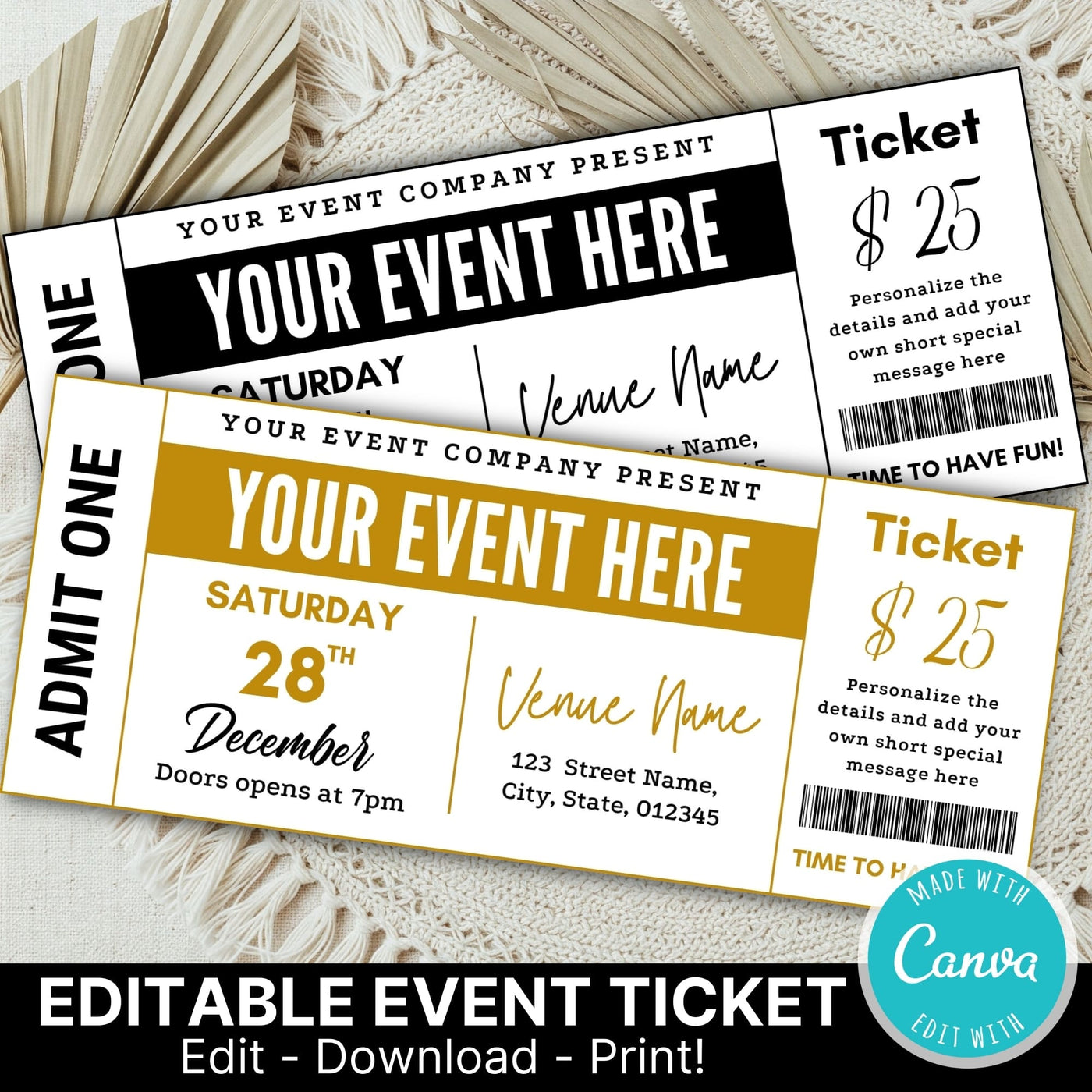 Customizable Event Ticket Surprise Gift Ticket Template Posh Park