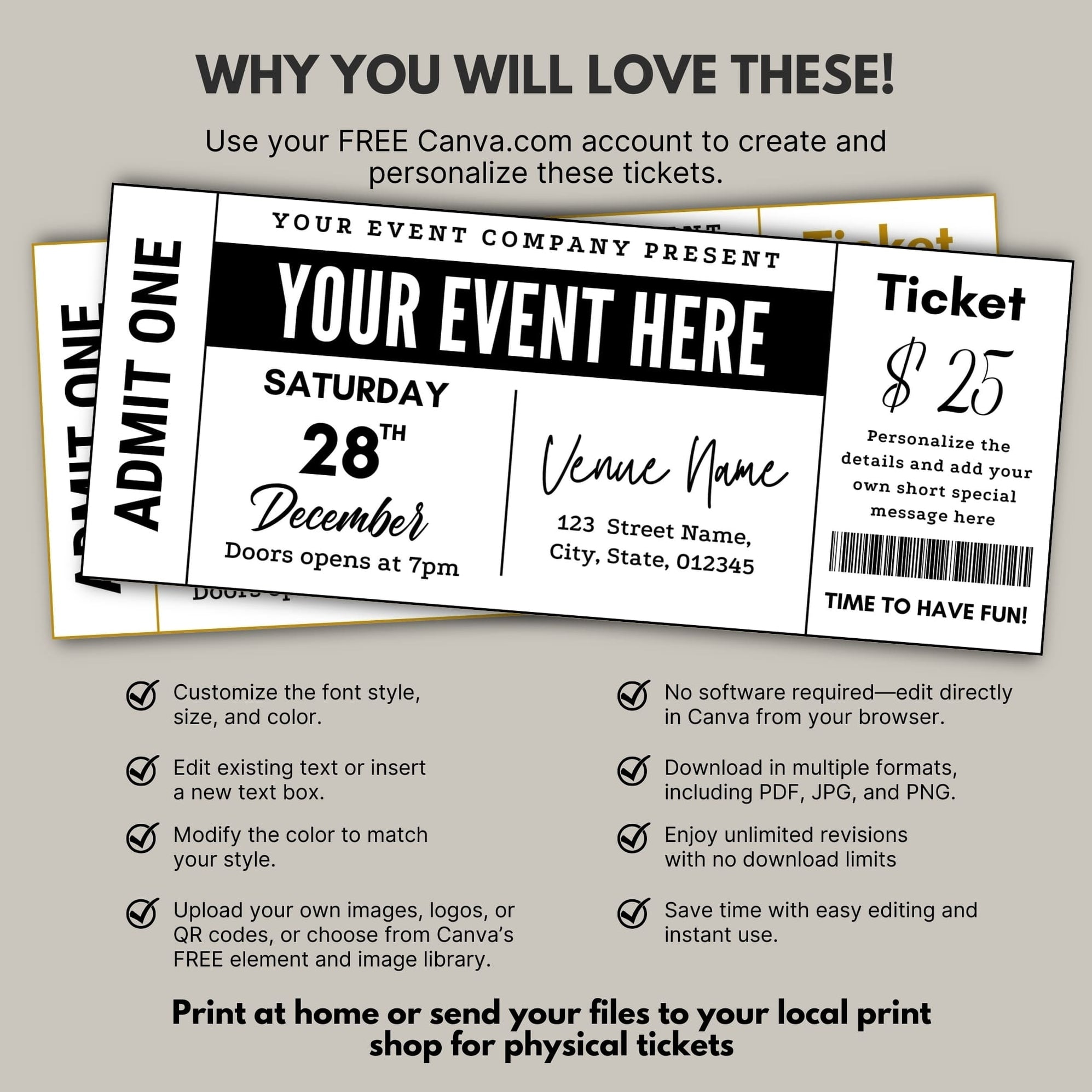 Customizable Event Ticket Surprise Gift Ticket Template Posh Park