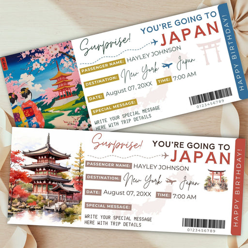 Japan vacation announcement boarding pass