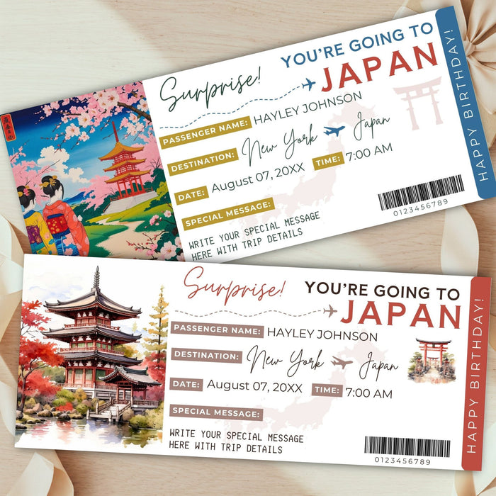 Japan vacation announcement boarding pass