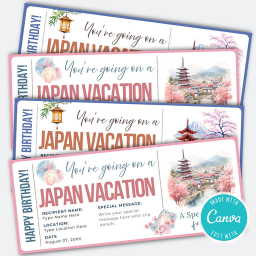 Japan travel boarding pass unique printable gift