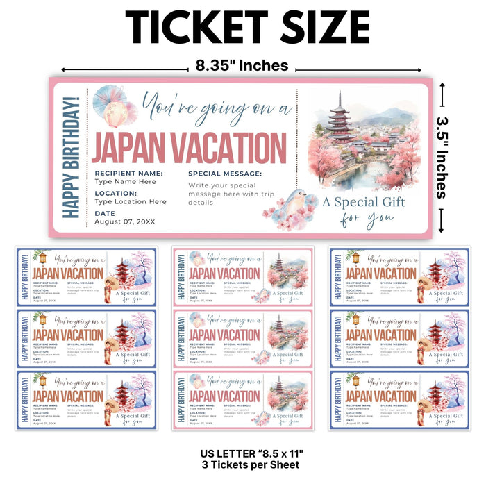Printable Japan trip announcement boarding pass