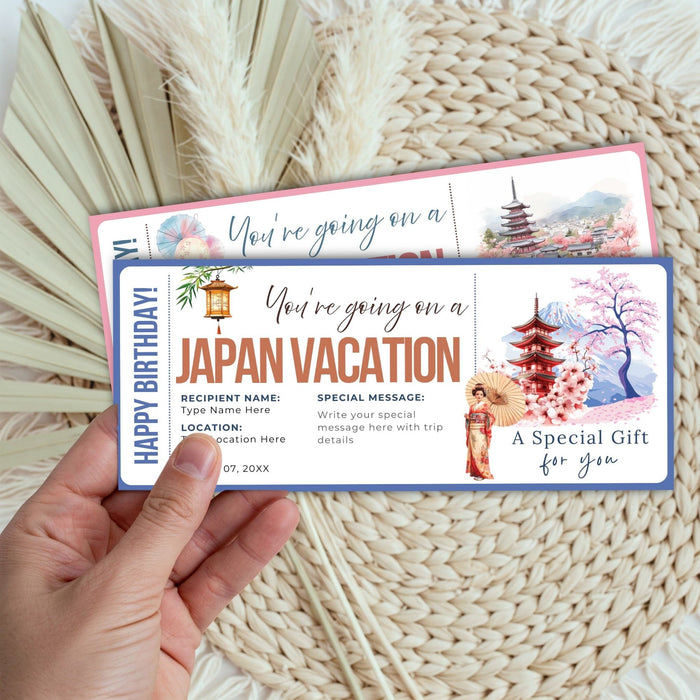 Customizable Japan vacation boarding pass ticket