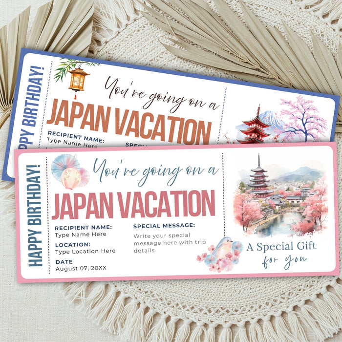 Editable boarding pass printable gift Japan trip