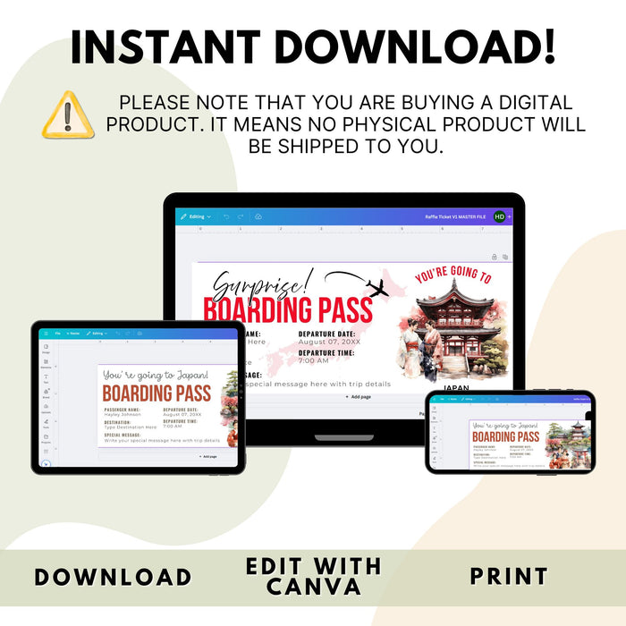 Japan travel boarding pass unique gift