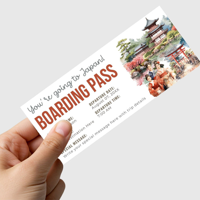 Personalized Japan trip announcement ticket
