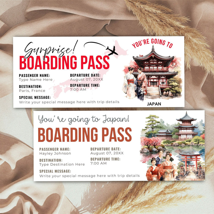 Japan trip reveal boarding pass template
