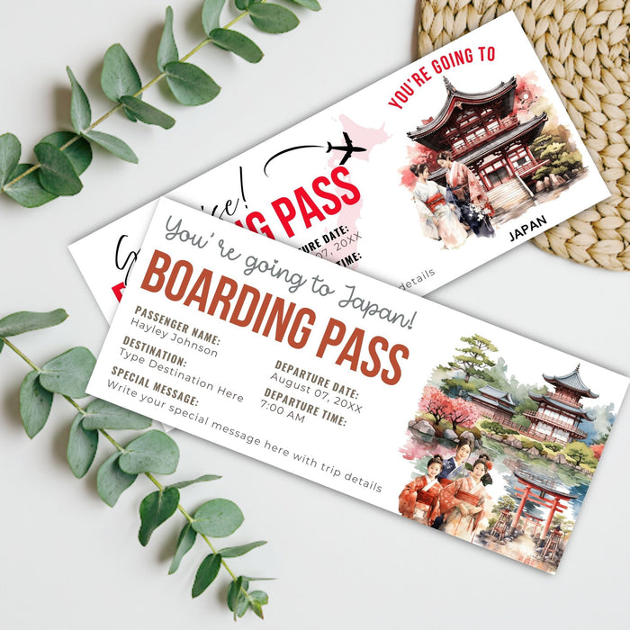 Printable Japan trip boarding pass souvenir