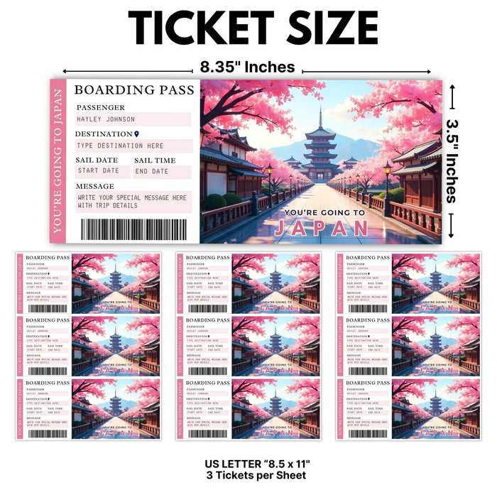 Japan vacation surprise travel boarding pass