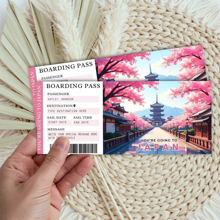 Personalized Japan trip boarding pass printable