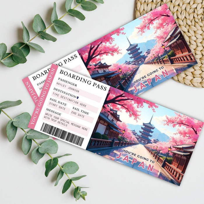 Editable travel gift boarding pass Japan