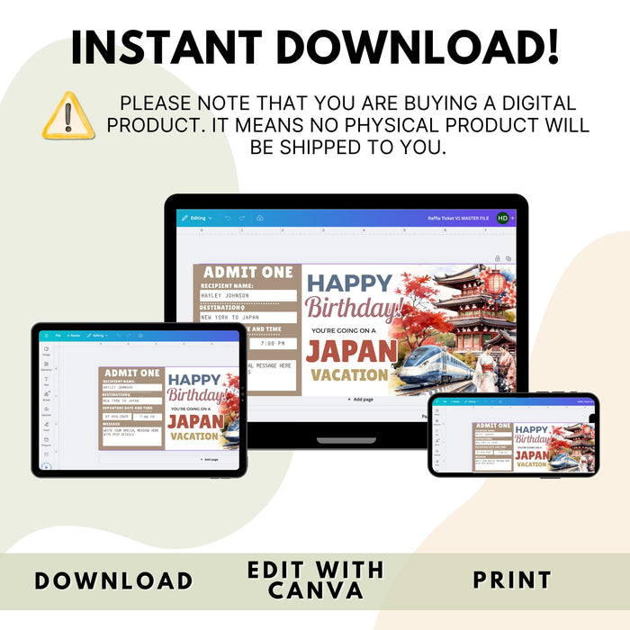 Unique Japan travel boarding pass vacation gift