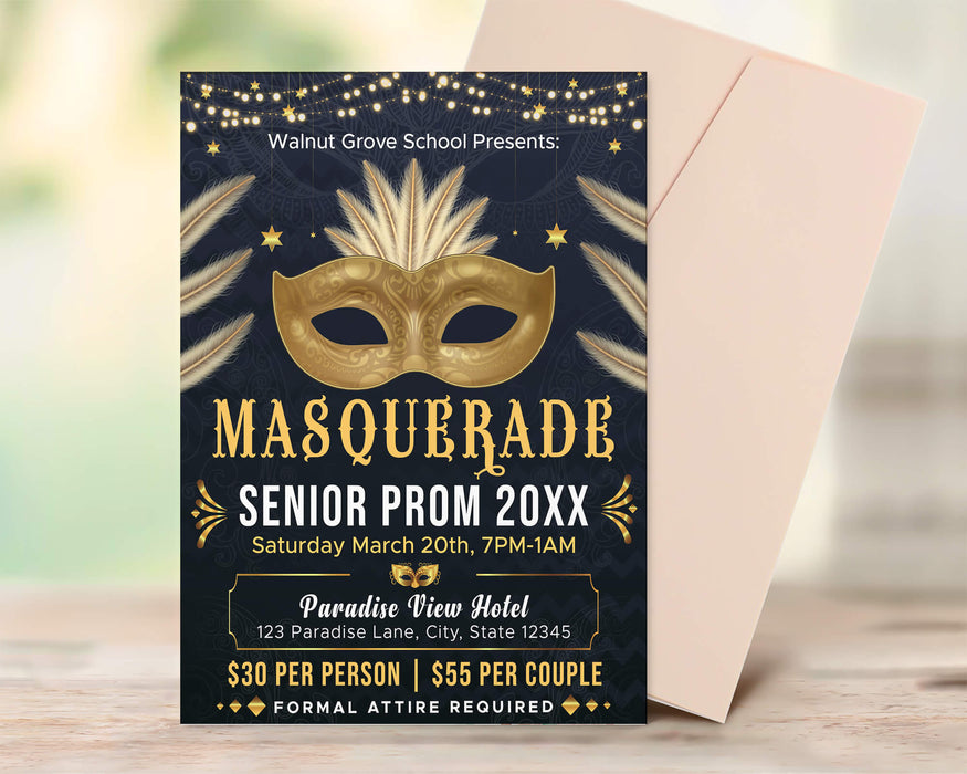 Customizable Masquerade Theme Junior Senior Prom Ticket and Flyer | Masquerade Ball Event Bundle Template