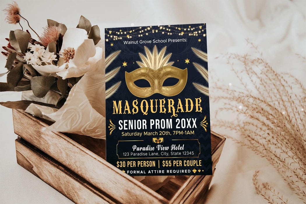 Customizable Masquerade Senior Prom Flyer | School Masquerade Theme Prom Invitation Template