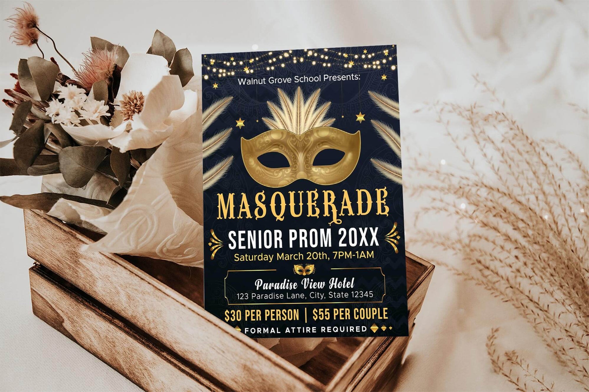 Customizable Masquerade Senior Prom Flyer | School Masquerade Theme ...