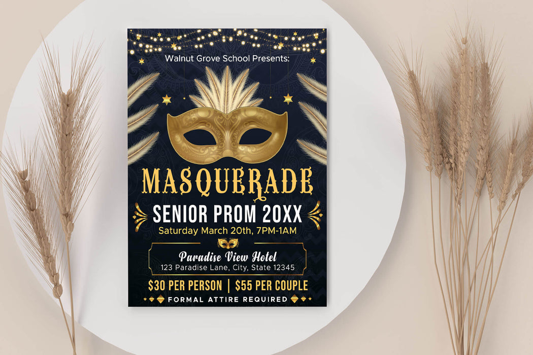 Customizable Masquerade Senior Prom Flyer | School Masquerade Theme ...
