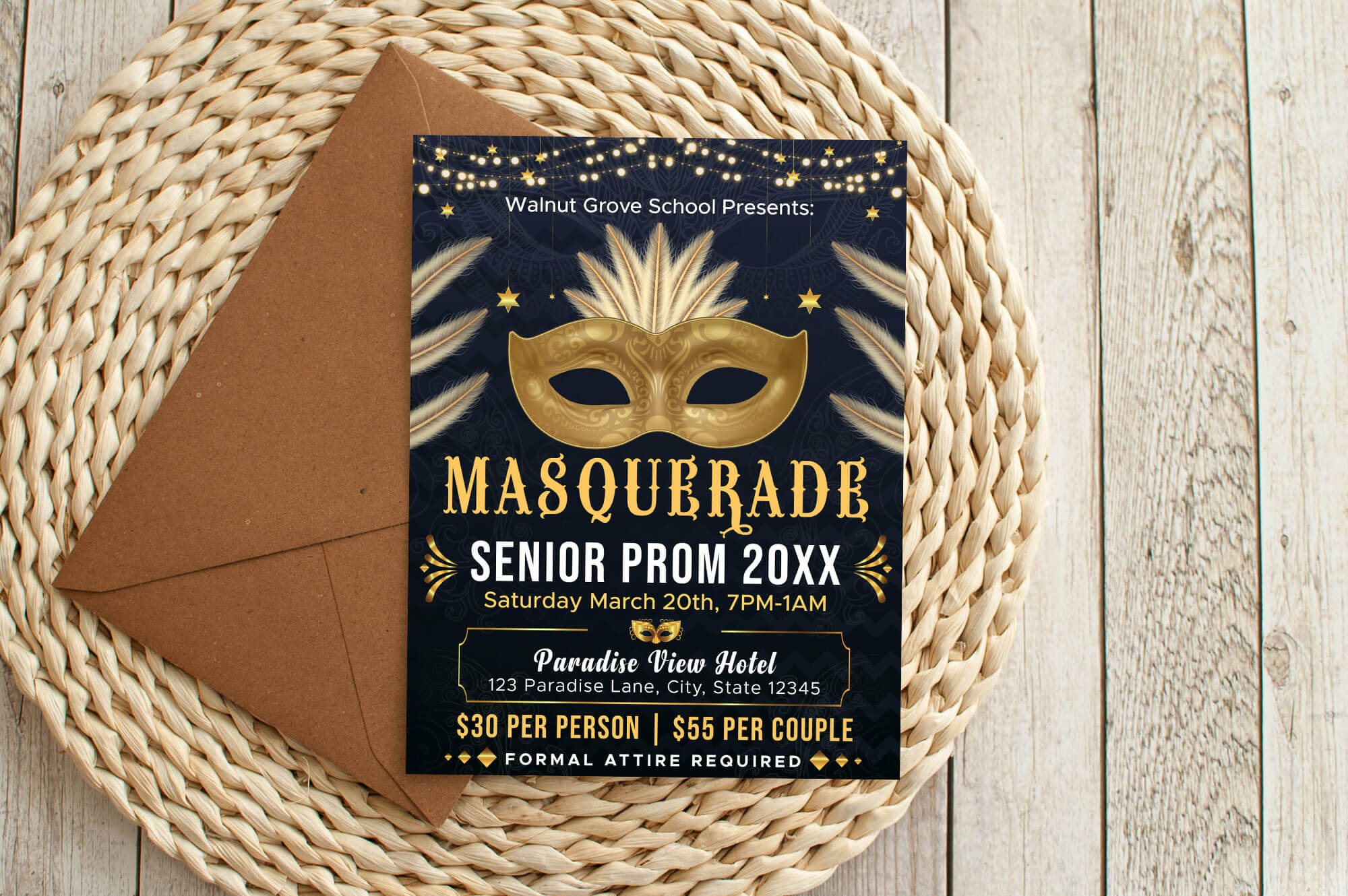 Customizable Masquerade Senior Prom Flyer | School Masquerade Theme ...