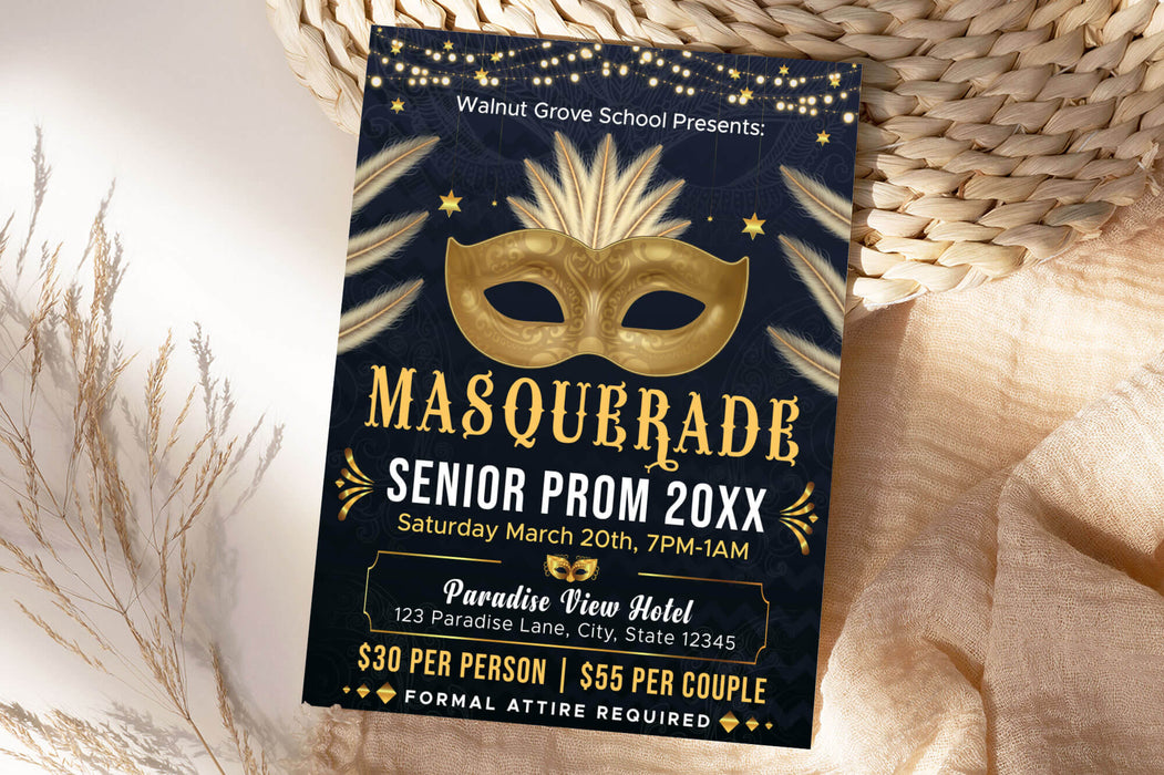 Customizable Masquerade Theme Junior Senior Prom Ticket and Flyer | Masquerade Ball Event Bundle Template