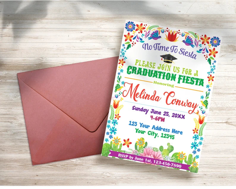 Customizable Mexican Graduation Invitation Template | White Fiesta Mexican Grad Invite
