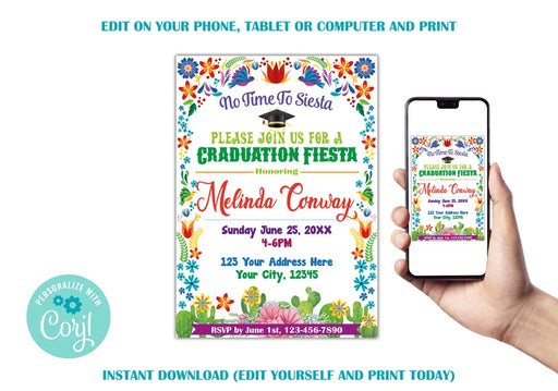 Customizable Mexican Graduation Invitation Template | White Fiesta Mexican Grad Invite