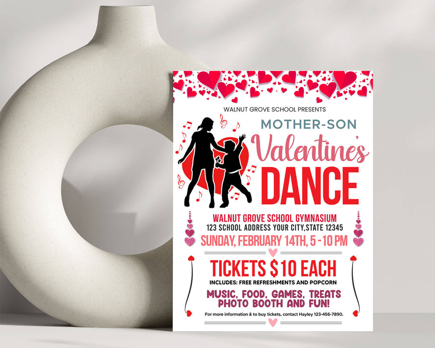 Mother and Son Valentine's Day Dance Flyer | School Dance Invitation TemplateMother and Son Valentine's Day Dance Flyer | School Dance Invitation Template