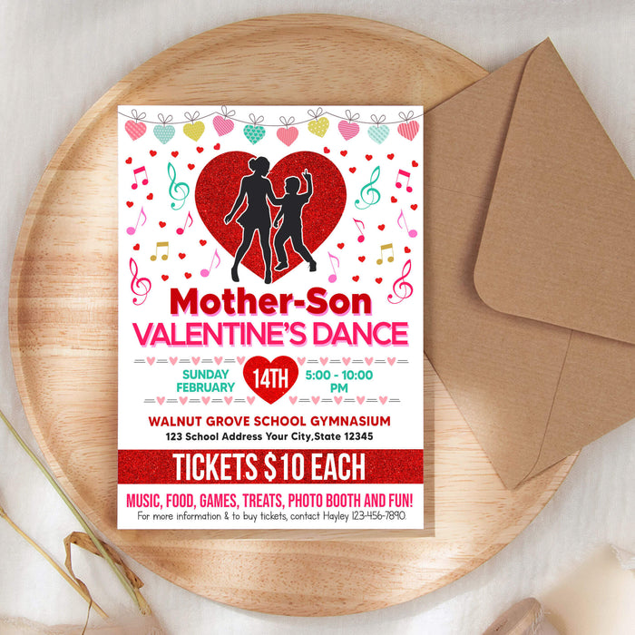 Customizable Mother and Son Valentine's Dance Flyer Template | School Dance Invitation