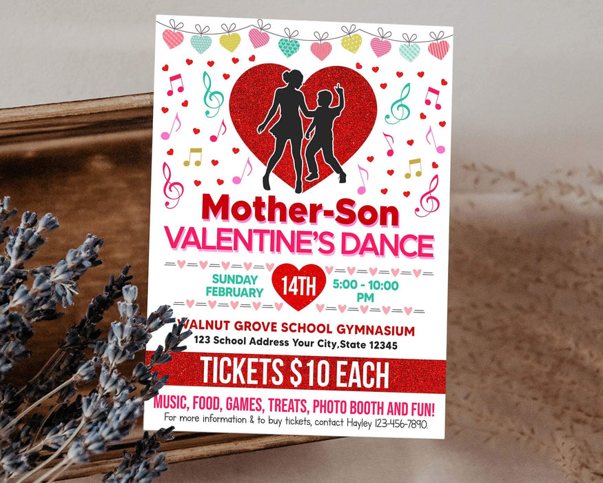 Customizable Mother and Son Valentine's Dance Flyer Template | School Dance Invitation