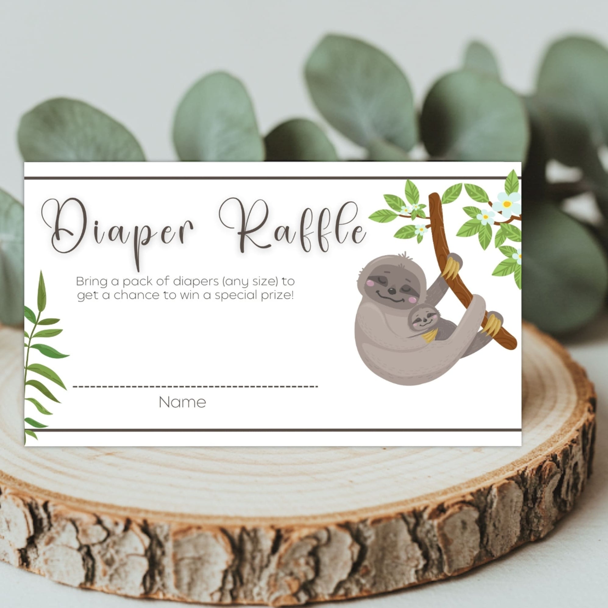 Customizable Cute Sloth Diaper Raffle Ticket | Animal Theme Baby Shower ...