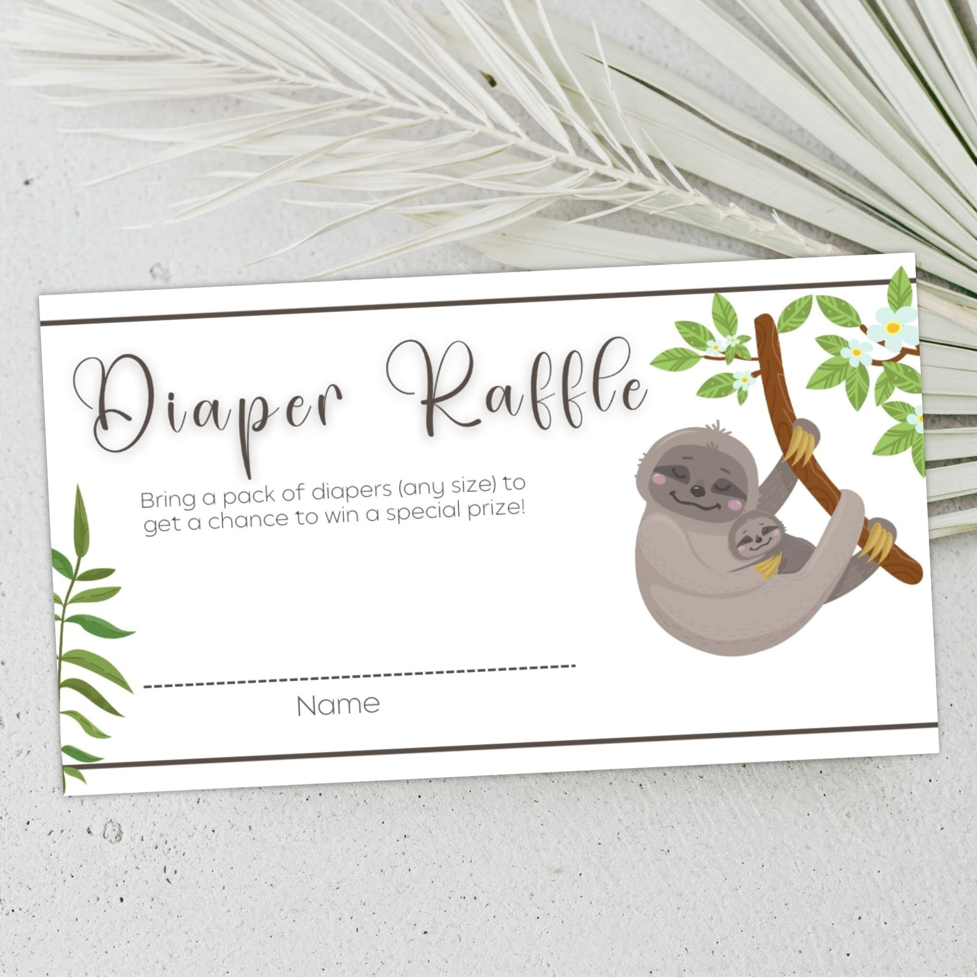 Customizable Cute Sloth Diaper Raffle Ticket | Animal Theme Baby Shower ...
