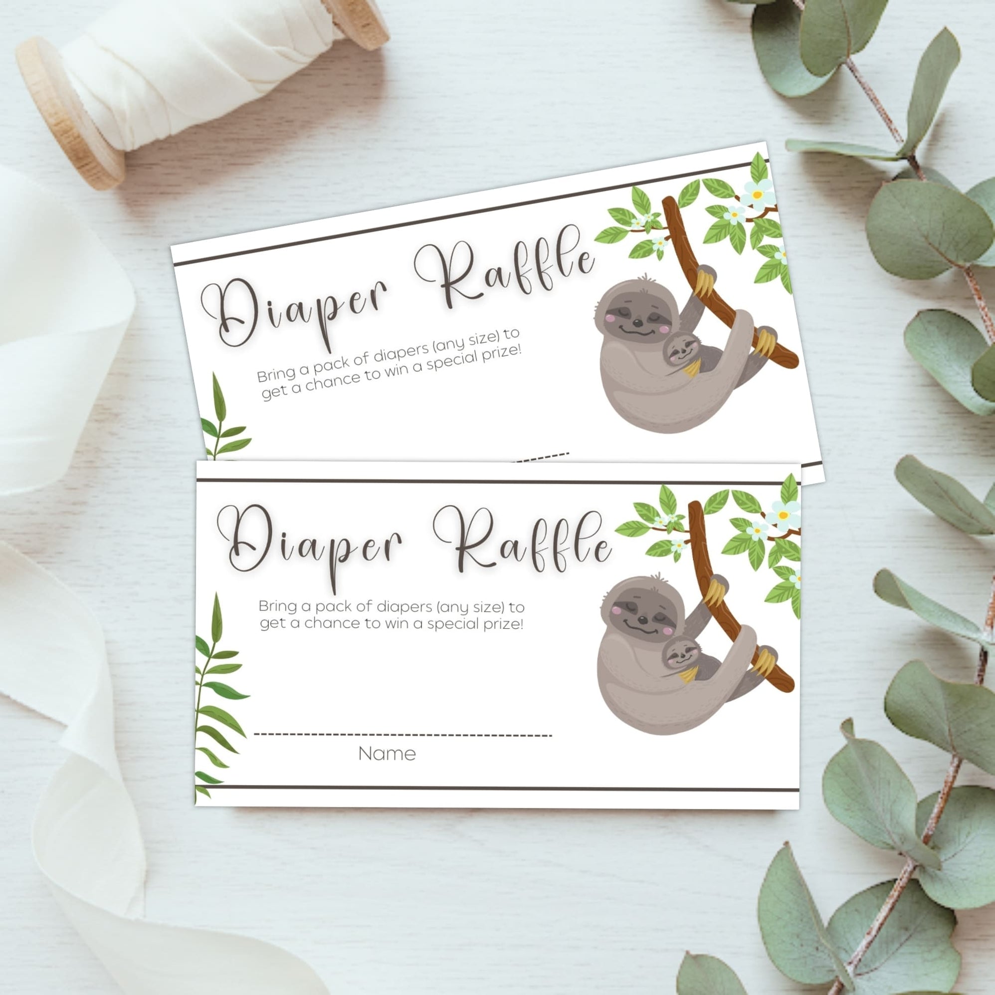 Customizable Cute Sloth Diaper Raffle Ticket | Animal Theme Baby Shower ...