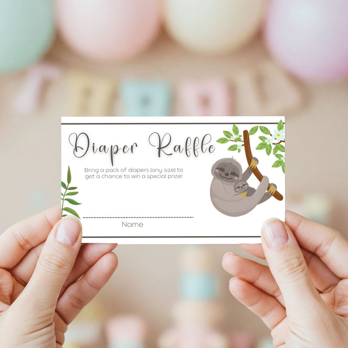 Customizable Cute Sloth Diaper Raffle Ticket | Animal Theme Baby Shower ...