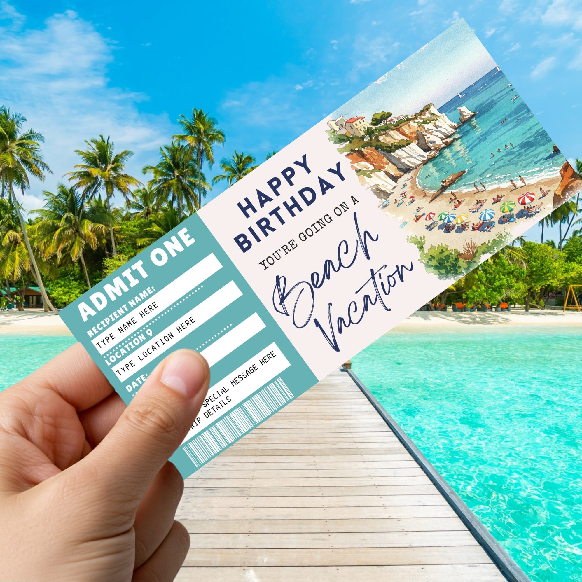 Customizable Beach Vacation Gift Ticket | Surprise Trip Boarding Pass ...