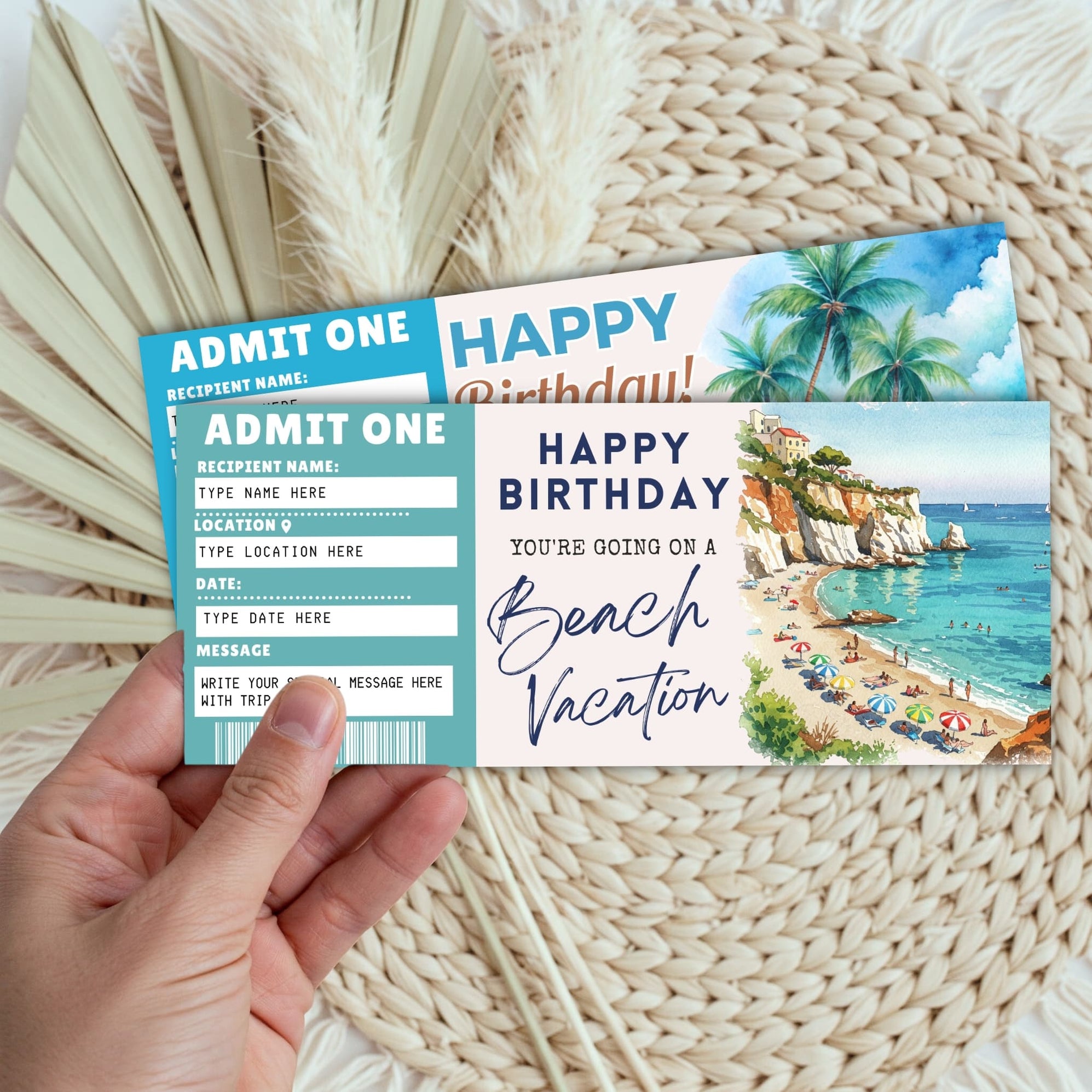 Customizable Beach Vacation Gift Ticket | Surprise Trip Boarding Pass ...