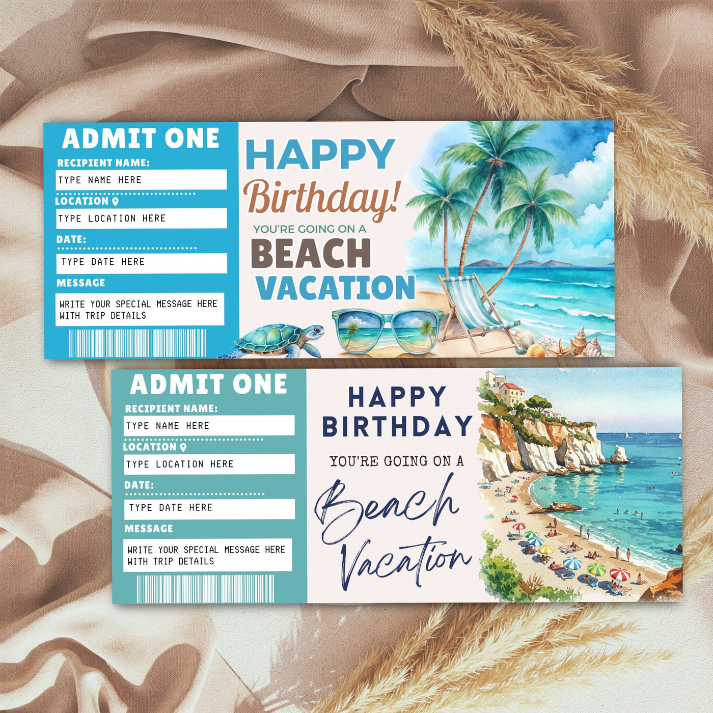 Customizable Beach Vacation Gift Ticket | Surprise Trip Boarding Pass ...