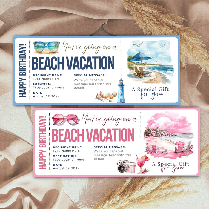 diy-beach-surprise-boarding-pass-template-blue-and-pink-vacation-trip-gift-ticket-posh-park for Free Printable Surprise Trip Ticket DIY Beach Surprise Boarding Pass Template | Blue and Pink Vacation Trip Gift Ticket - Posh Park for Free Printable Surprise Trip Ticket