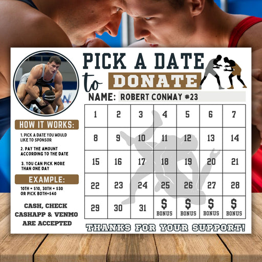 Editable wrestling fundraiser donation calendar template