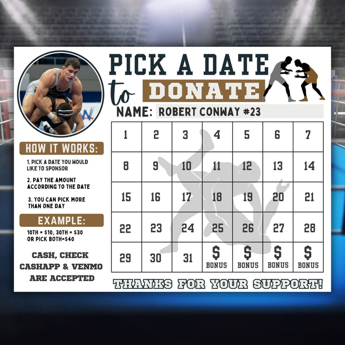 Wrestling fundraiser donation calendar printable download