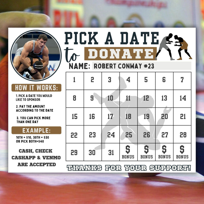 Pick a date to donate calendar for wrestling teams