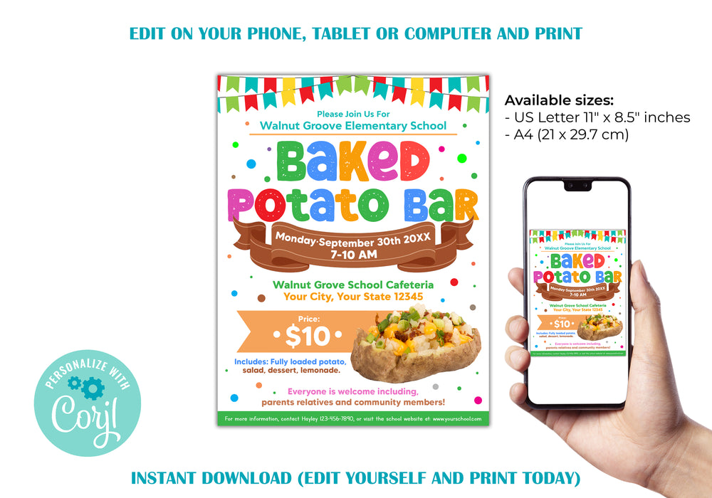 Customizable Baked Potato Bar Flyer | Fundraiser Flyer Template