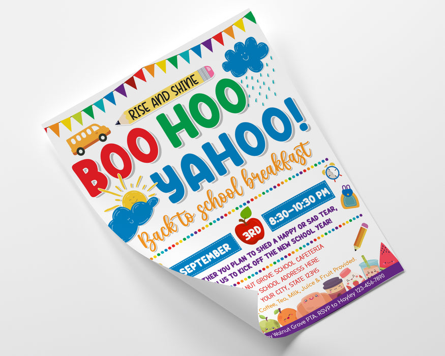 DIY Boo Hoo Yahoo Flyer Template | Back To School Breakfast Flyer Poster