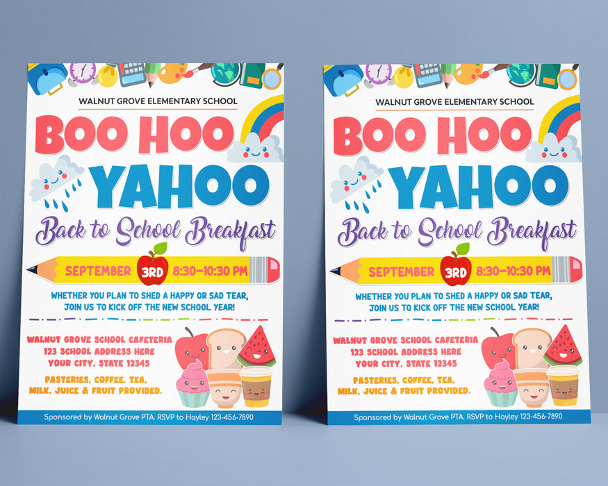Customizable Boo Hoo Yahoo Back To School Breakfast Flyer | Back To School Fundraiser Poster